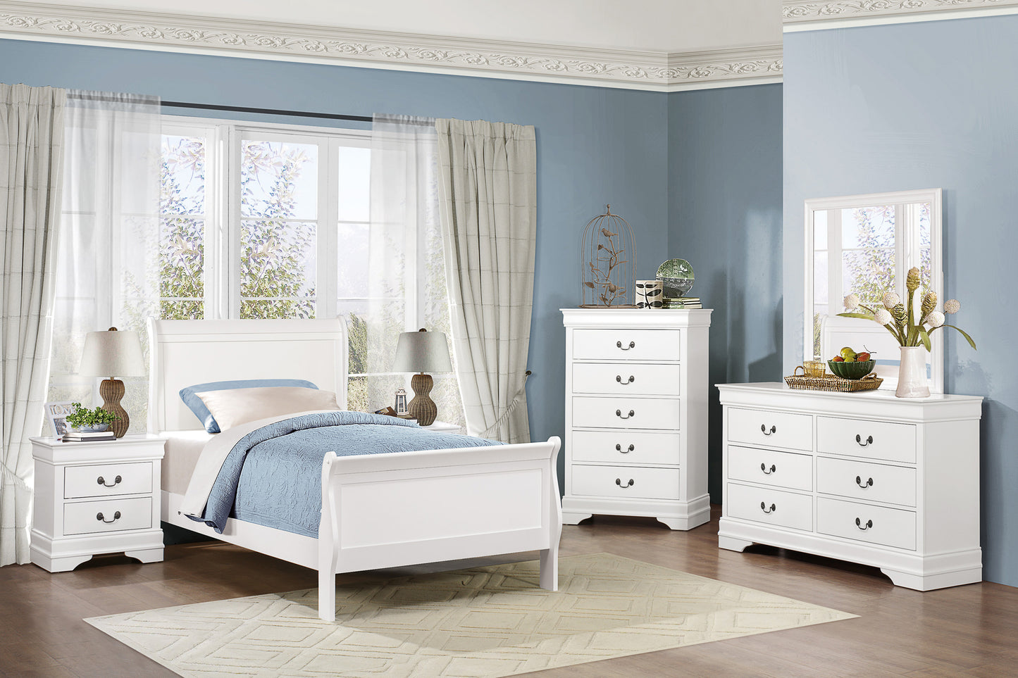 Traditional White Dresser Louis Phillippe Style Antique Drop Handles Classic Bedroom Furniture