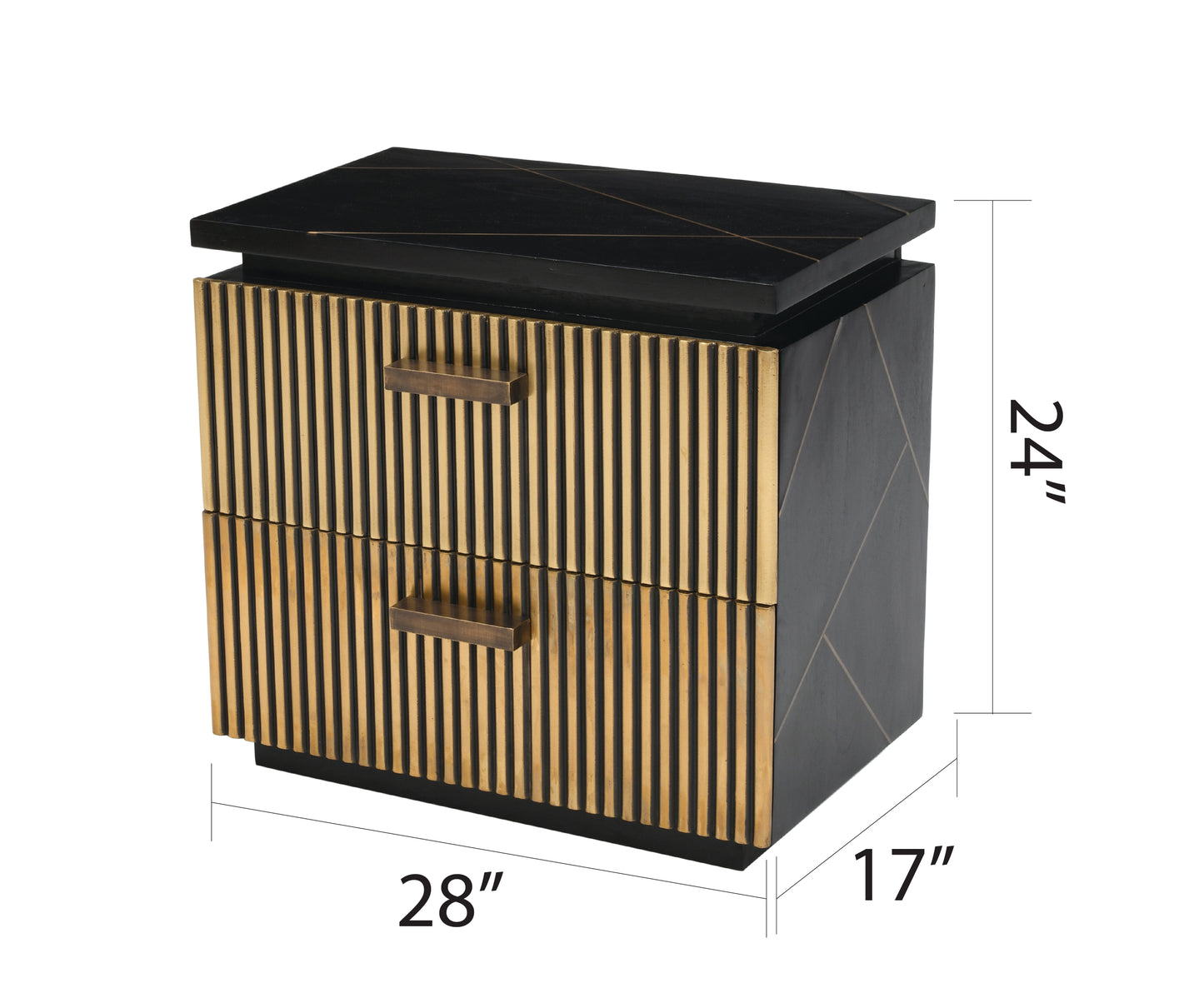 Modern Style 2-Drawer Nightstand Made With Mango Wood and Finished with Brass Metal