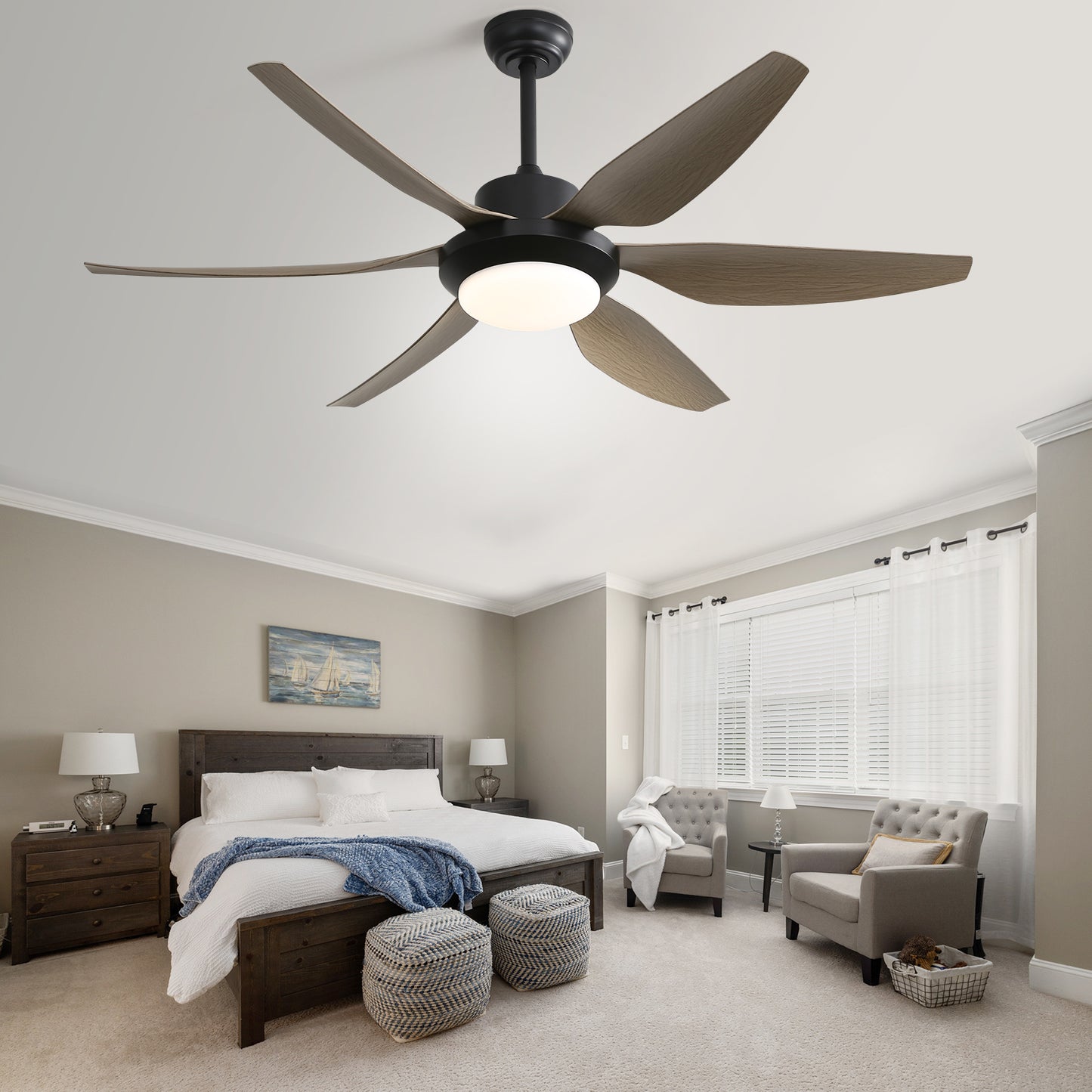 54 Inch Indoor Ceiling Fan With Dimmable Led Light ABS Blades Remote Control Reversible DC Motor For Living Room