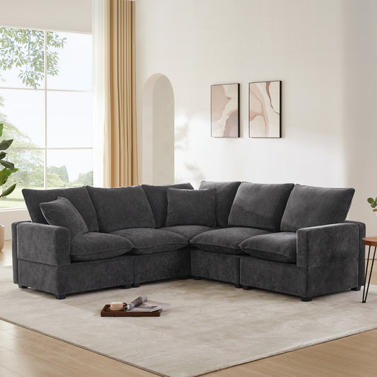 86*86" Modern L Shape Modular Sofa, 5 Seat Chenille Sectional Couch Set with 2 Pillows Included, Freely Combinable Indoor Funiture for Living Room, Apartment, Office, 2 Colors