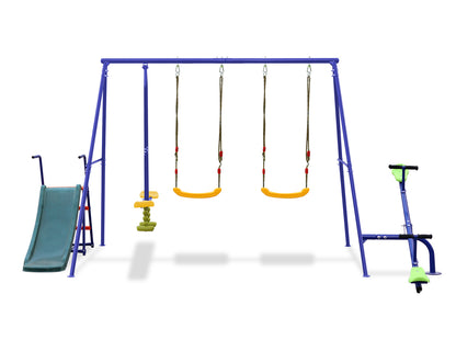 Swing Sets for Backyard, 5 In 1 Swing Set, Heavy-Duty Swingset Outdoor, 700LBS Metal Swing with Stand, Swing Set with Slide and Glider, 2 Blet Swings