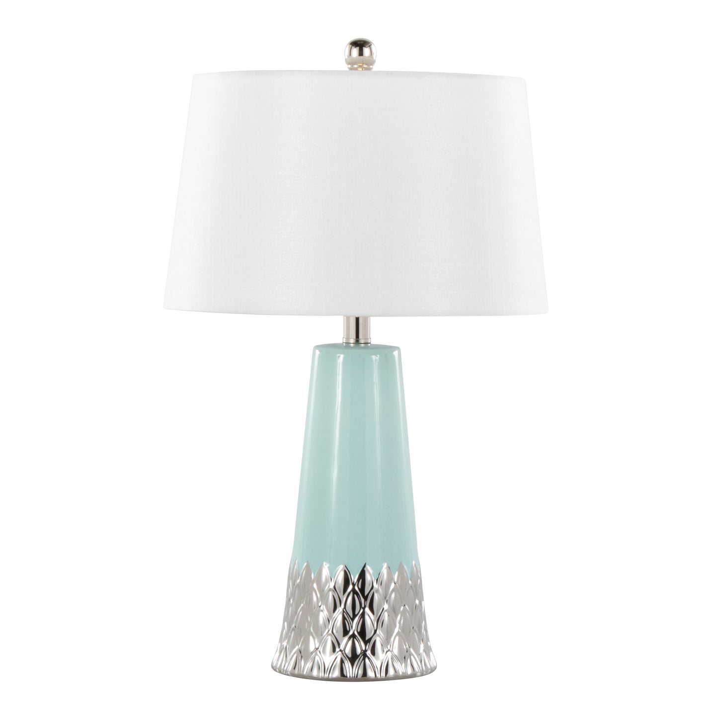 Penelope 22" Contemporary Ceramic Table Lamp with Tiffany Blue & Silver Ceramic Body and White Shade by LumiSource