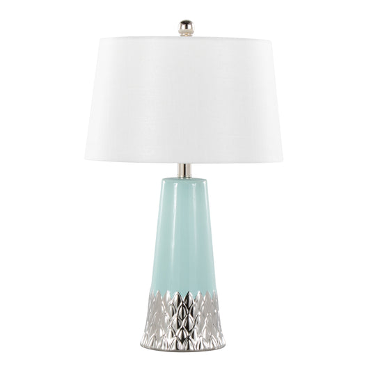 Penelope 22" Contemporary Ceramic Table Lamp with Tiffany Blue & Silver Ceramic Body and White Shade by LumiSource