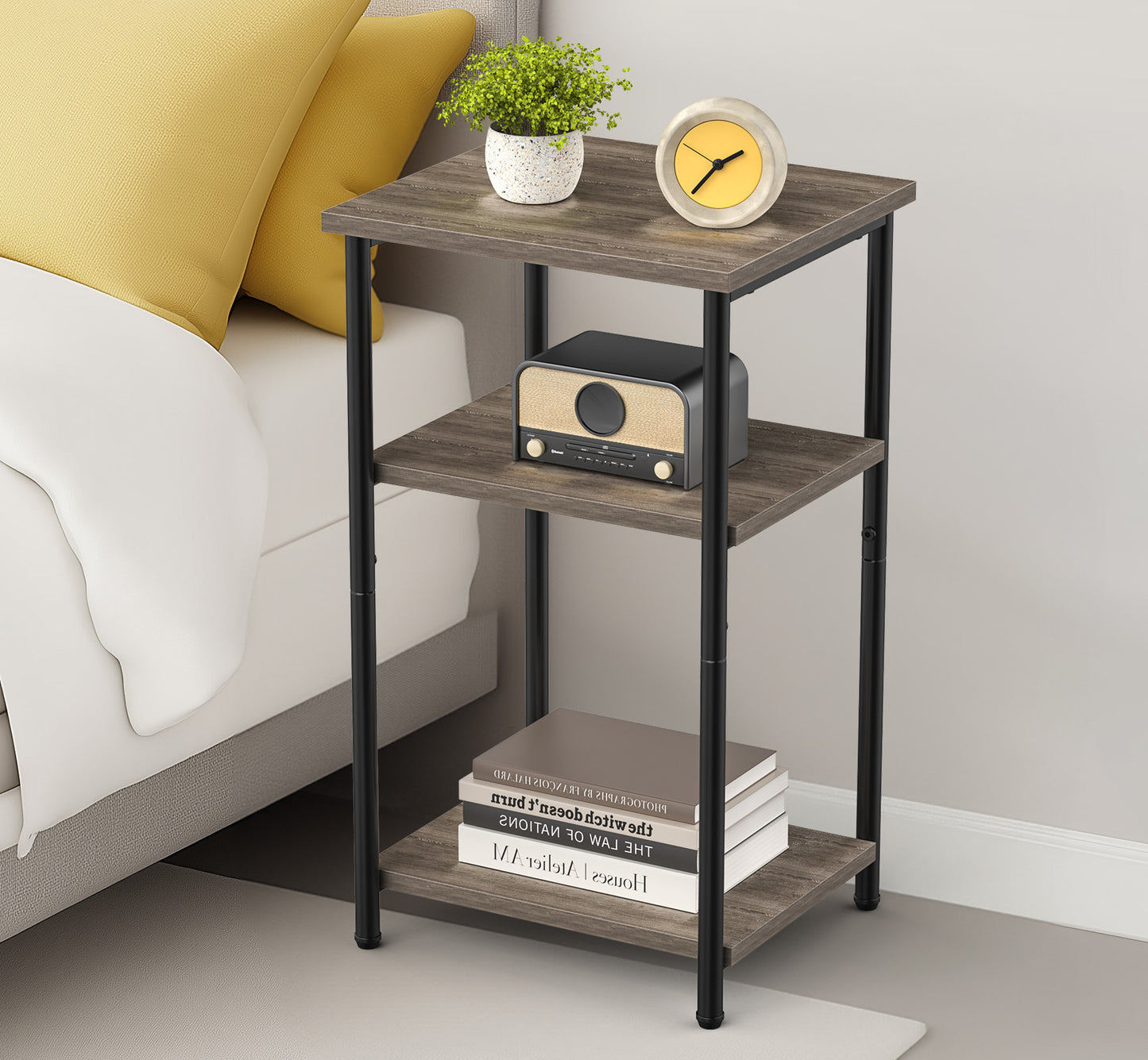 3-Tier End Table Side Table with Adjustable Feet,Small Nightstand Space-Saving for Bedroom Living Room Office