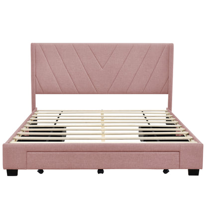 Queen Size Storage Bed Linen Upholstered Platform Bed with 3 Drawers (Pink)