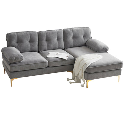 83" Modern Sectional Sofas Couches Velvet L Shaped Couches for Living Room, Bedroom, Light Grey