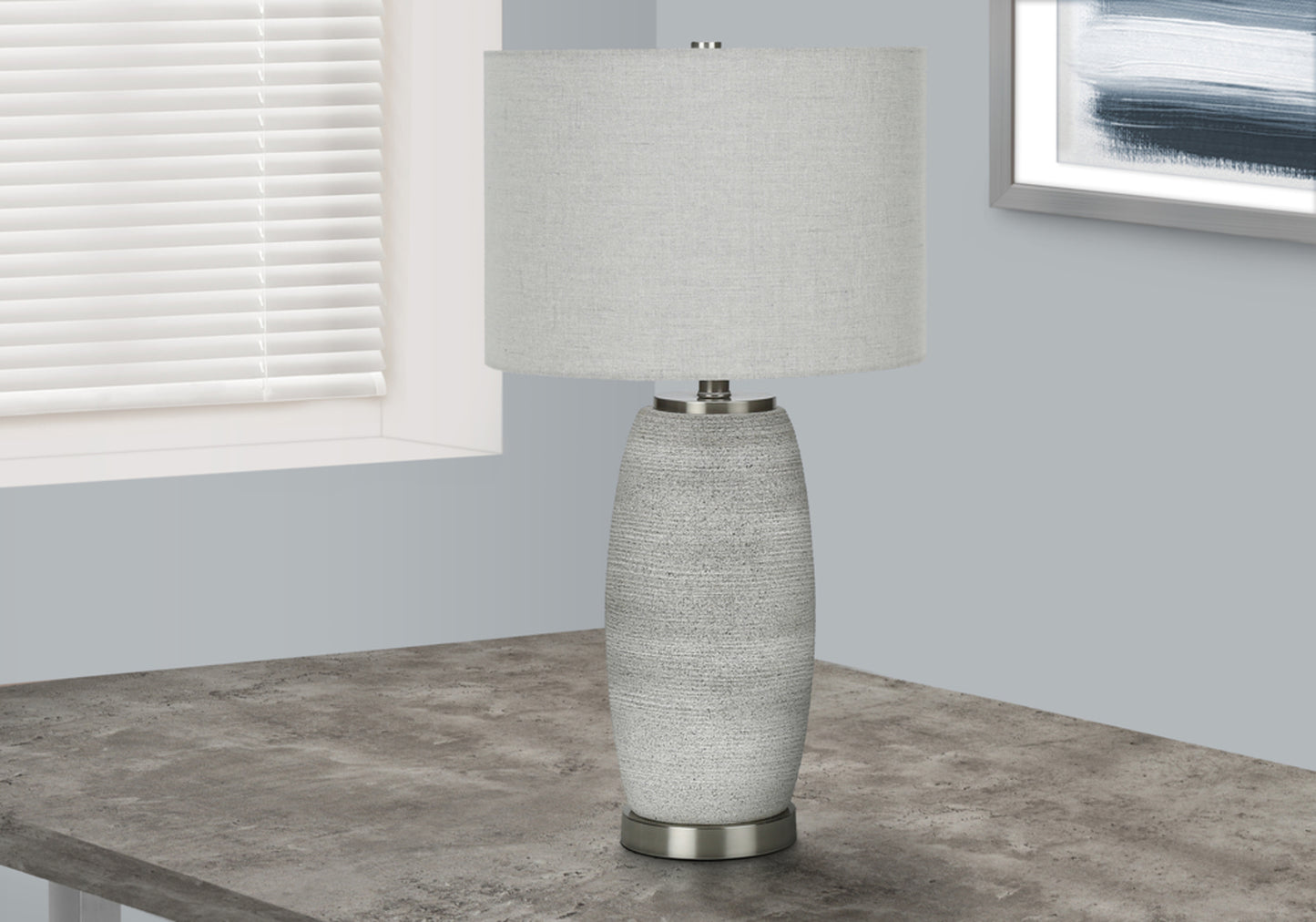 Lighting, 25"h, Table Lamp, Grey Ceramic, Grey Shade, Modern