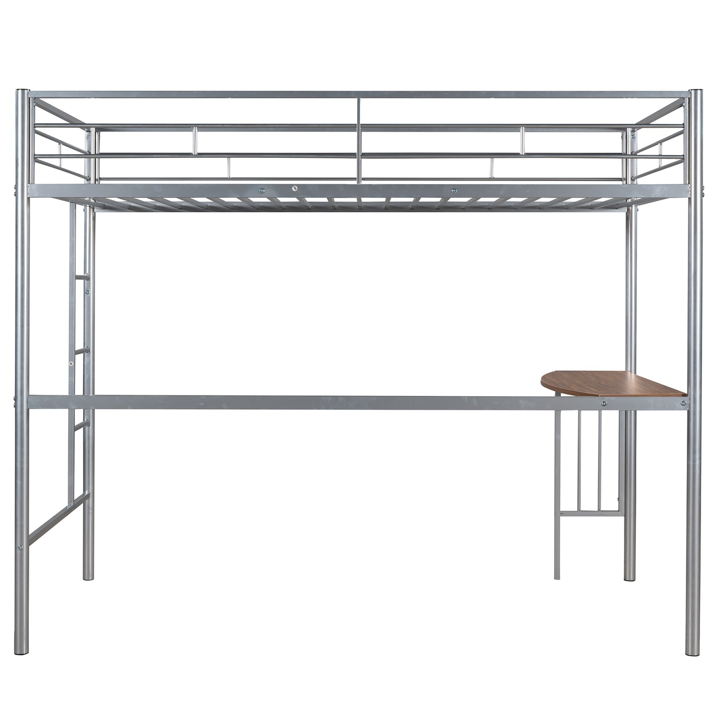 Twin Metal Loft Bed with Desk, Ladder and Guardrails, Loft Bed for Bedroom, Silver(OLD SKU : MF195191AAN)