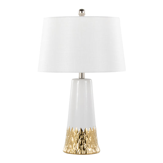 Penelope 22" Contemporary Ceramic Table Lamp with White & Gold Ceramic Body and White Shade by LumiSource