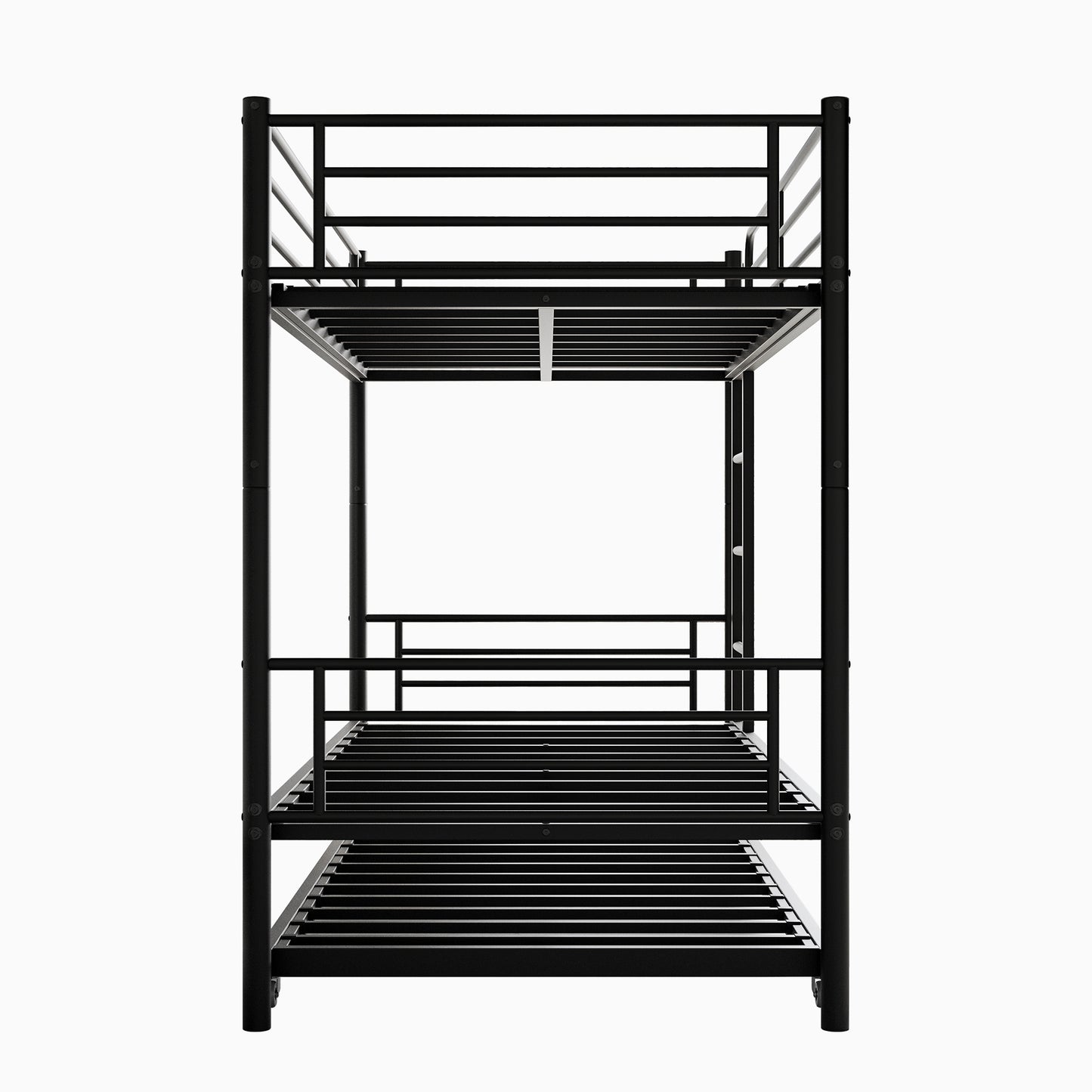 Twin Bunk Bed with Trundle Metal Bunkbeds with Ladder and Full-Length Guardrail, Noise Free, No Box Spring Needed, Black