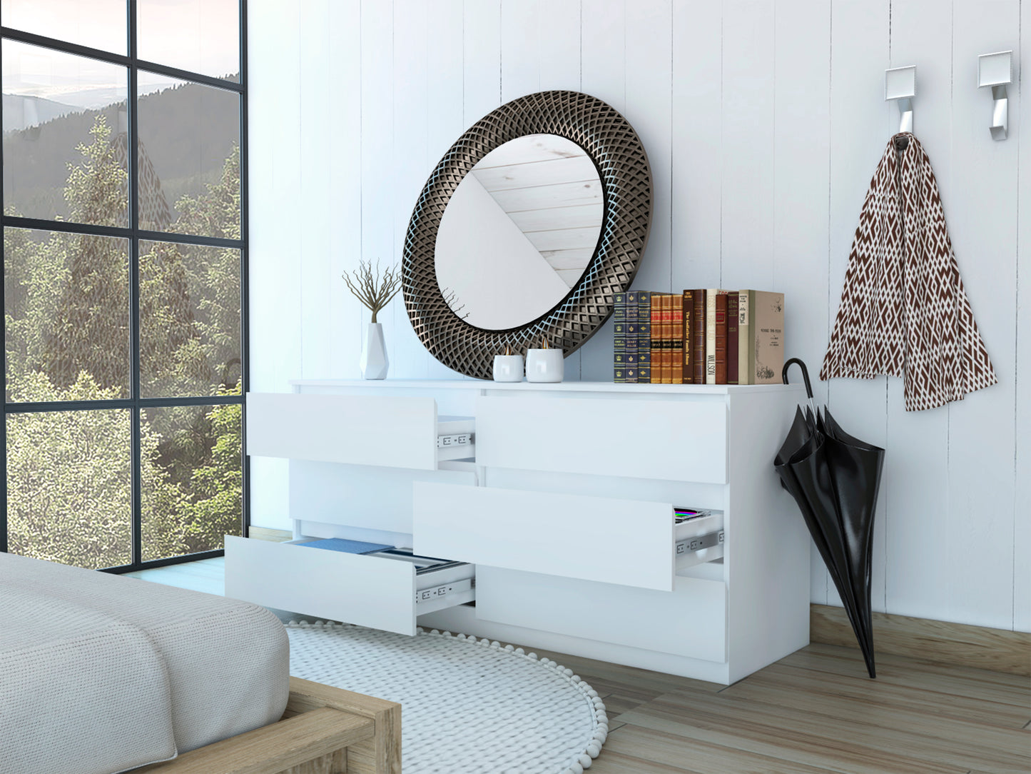 Asteria 6 Drawer Double Dresser, Metal Handles -White