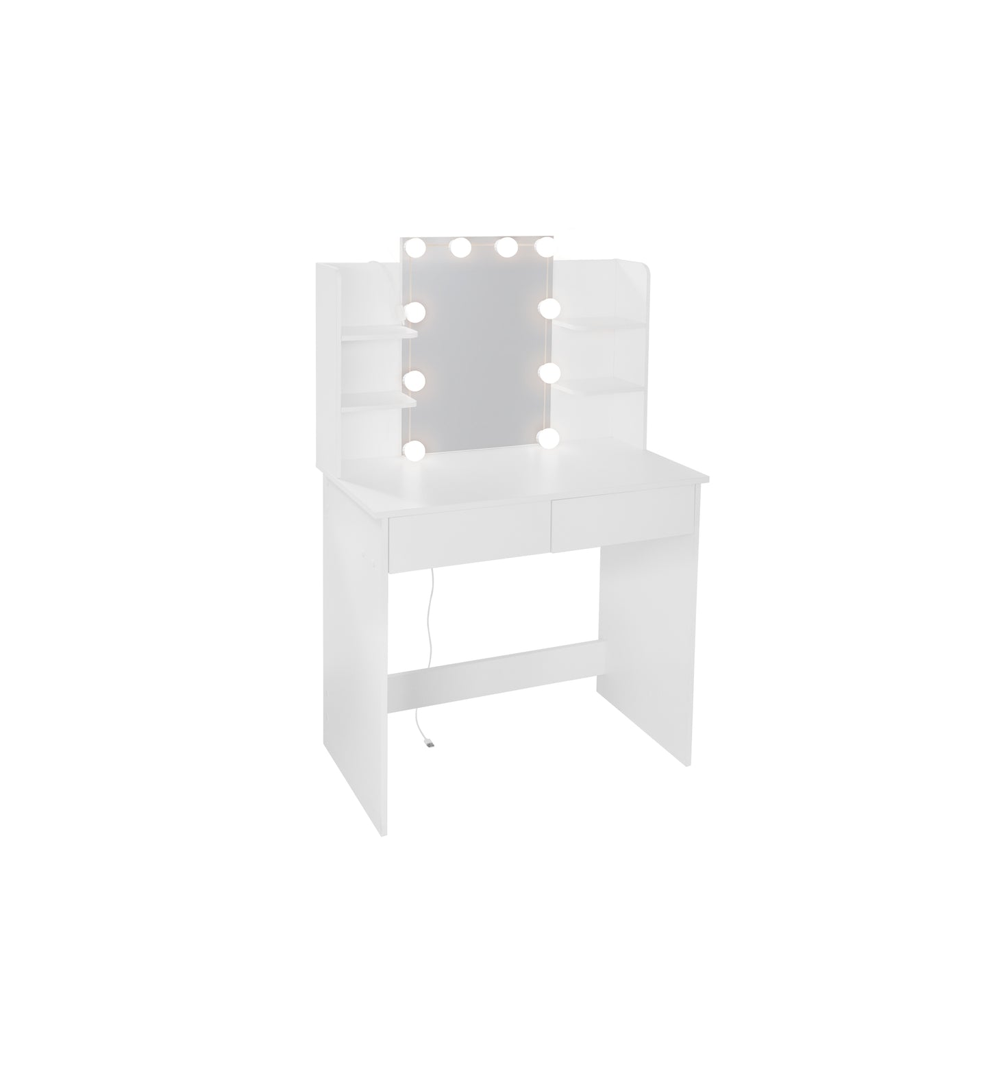 Makeup Vanity Desk With LED Lighted Mirror ,Dressing Table Set With 2 Large Drawers 10 LED Light ,White Color