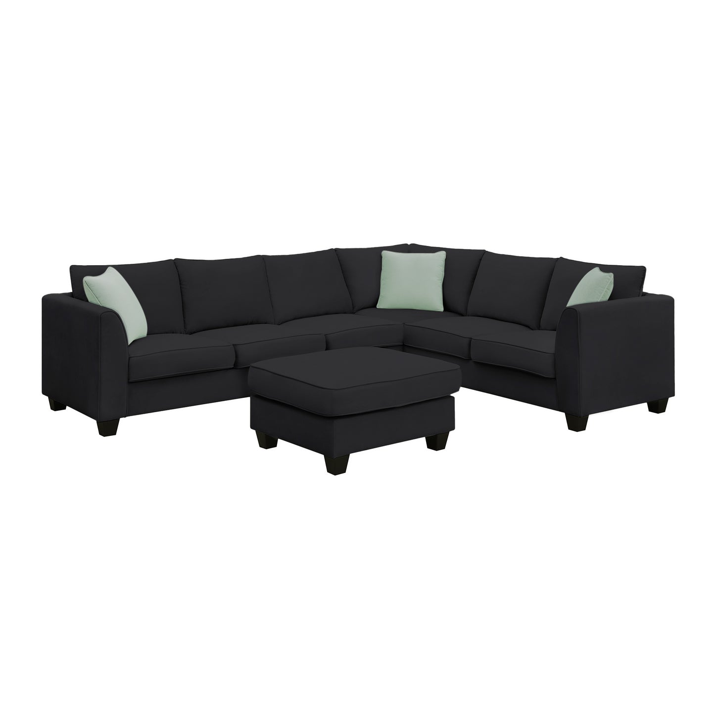 112x87" Sectional Sofa Couches Living Room Sets, 7 Seats Modular Sectional Sofa with Ottoman, L Shape Fabric Sofa Corner Couch Set with 3 Pillows, Black(New of GS008210AAB)