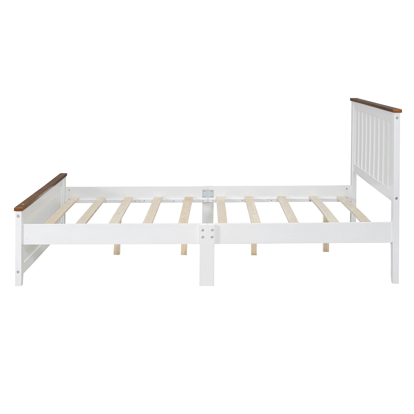 Queen Size Wood Platform Bed Wooden Slat Support, Vintage Simple Bed Frame with Rectangular Headboard and Footboard, White