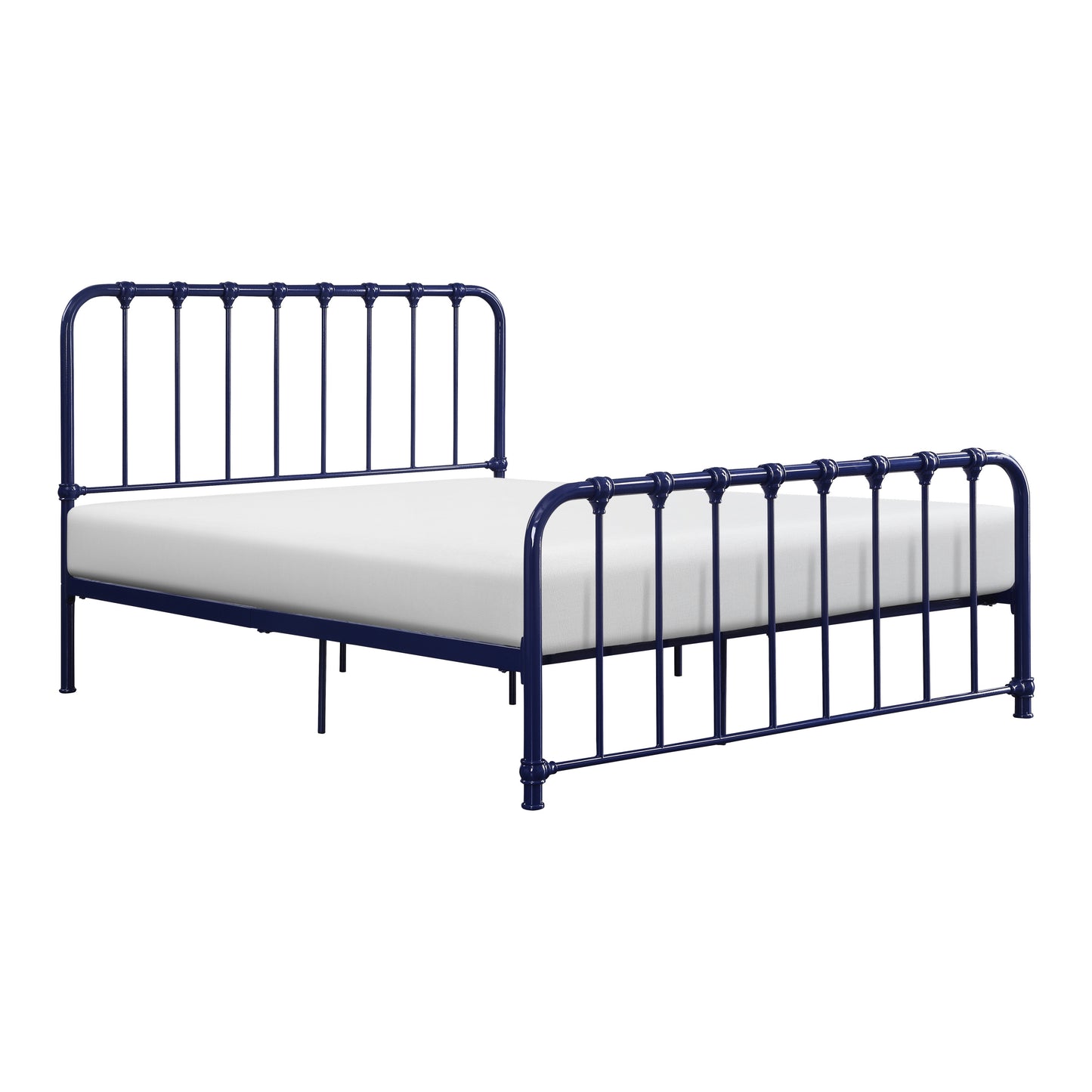 Metal Bed Blue Finish Full Platform Bed 1pc, Bed in a Box