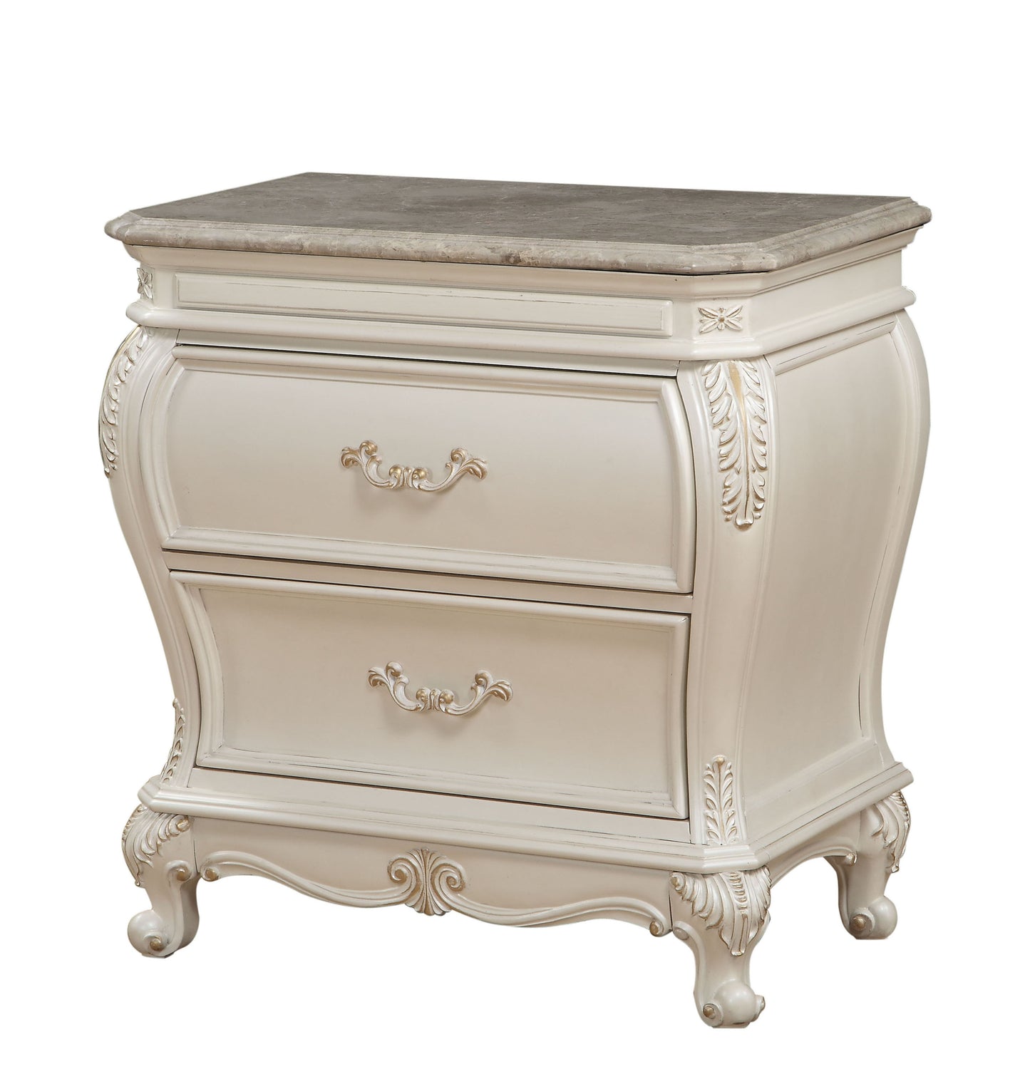 Chantelle Pearl White Finish Nightstand W/Granite Top