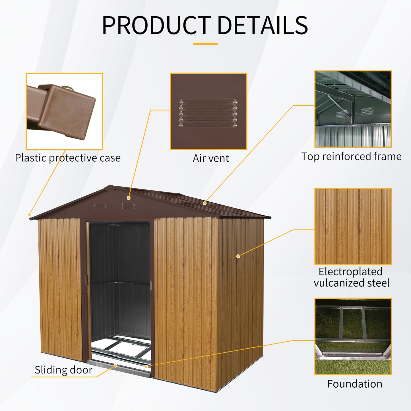 8ft x 4ft Outdoor Metal Storage Shed with Sliding Door and foundation for Backyard, Patio, Lawn  (Coffee)