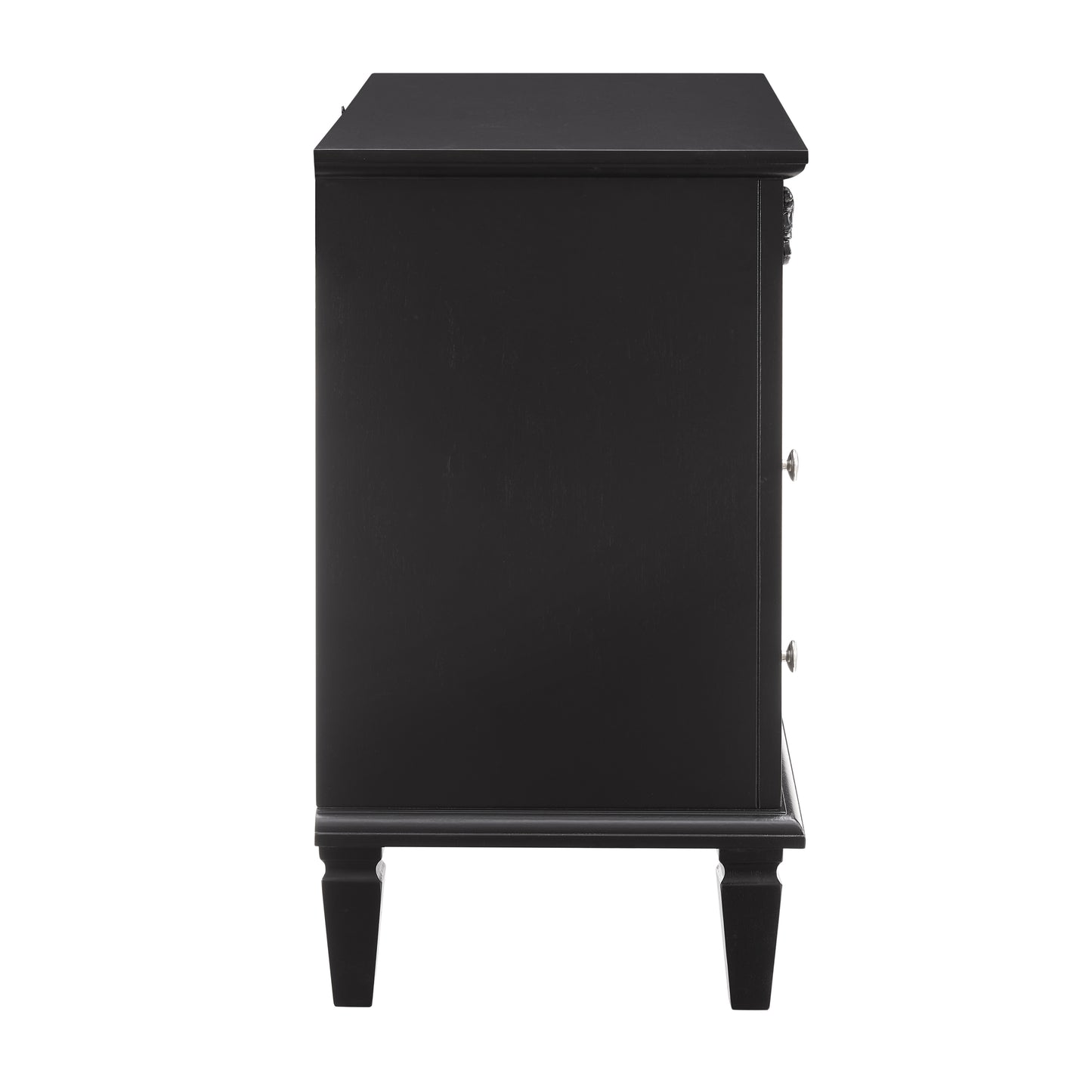 Open Space and 2 Drawers Dresser Nightstand with Charging Station, Farmhouse End Table with USB Ports and Outlets, Fluted Pilasters Design Side Table with Solid Wood Legs for Bedroom