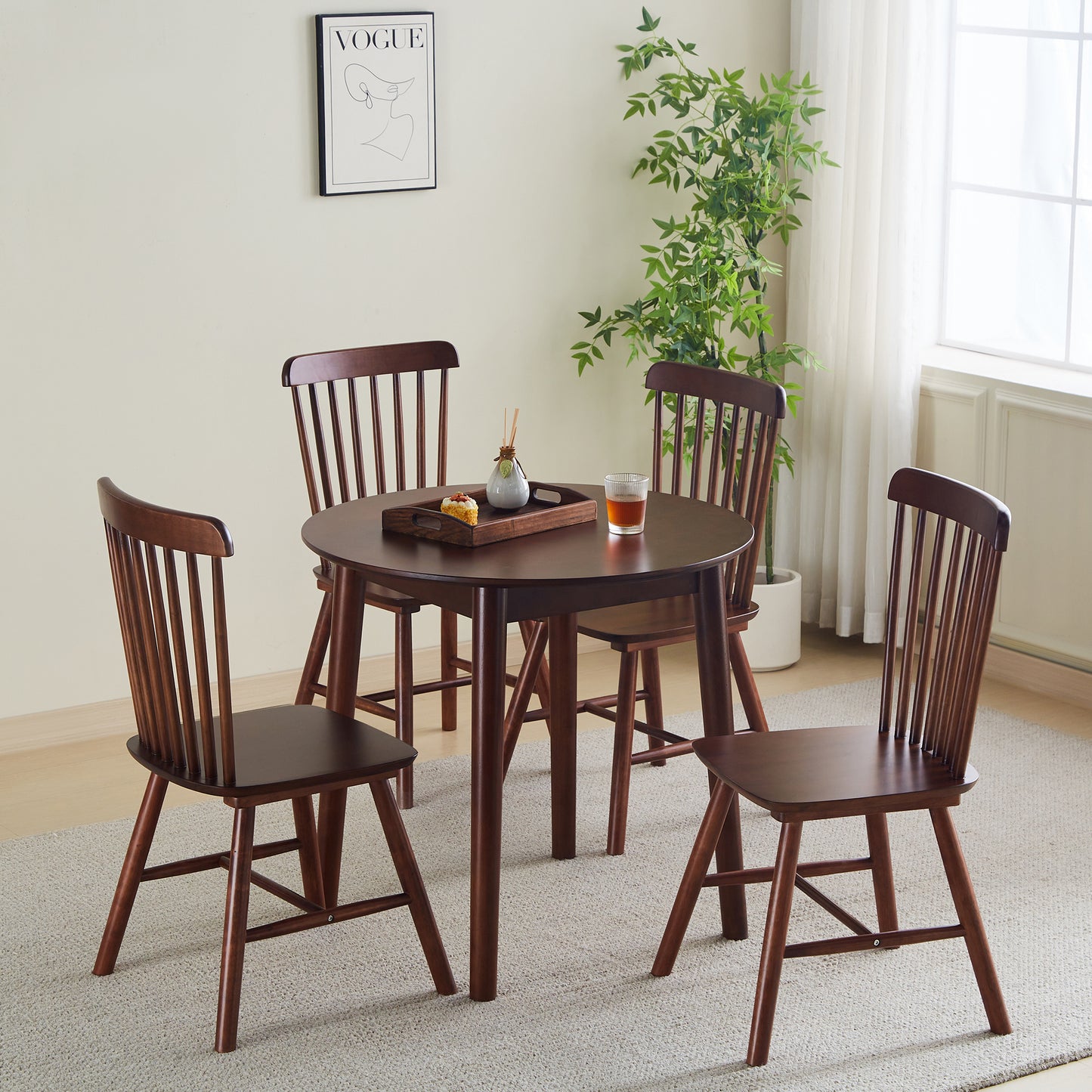 walnut Round Table, all solid wood, can sit 2-4 people diameter 31.5 inches