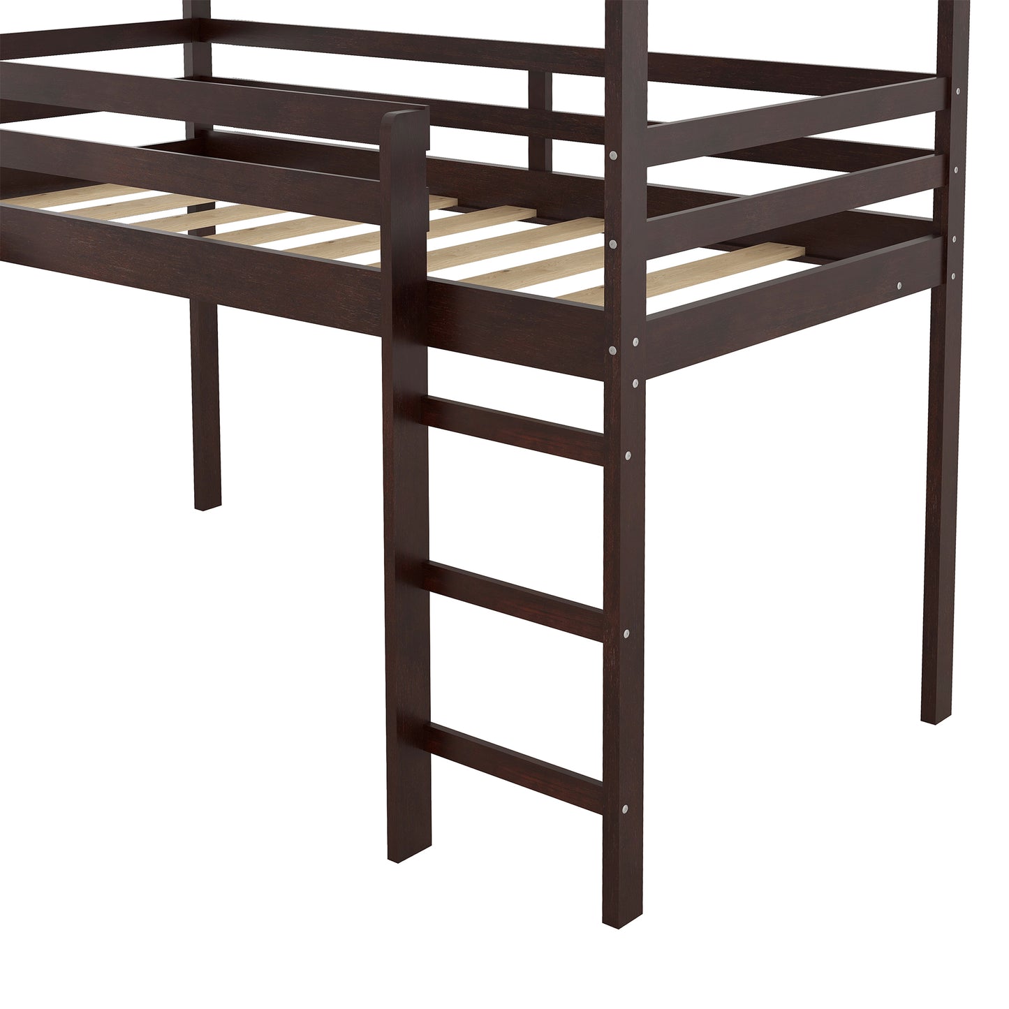 Twin Loft Bed with Slide, House Bed with Slide,Espresso(OLD SKU :WF286245AAP)