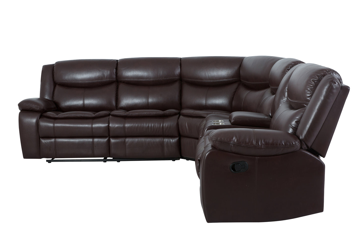 L Shape Breath Leather Manual Reclining Sectional Sofa Set, Brown