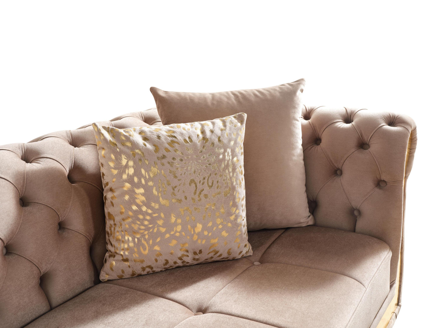 Gold Detailed Tufted Upholstery Sectional made with Wood In Taupe