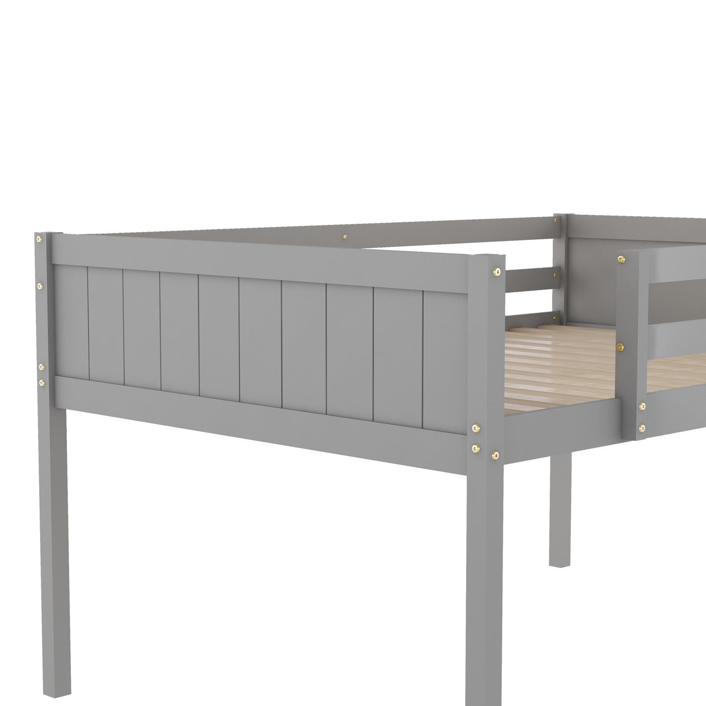 Full Size Wood Low Loft Bed with Ladder, ladder can be placed on the left or right, Gray (Old SKU:GX000366AAE)