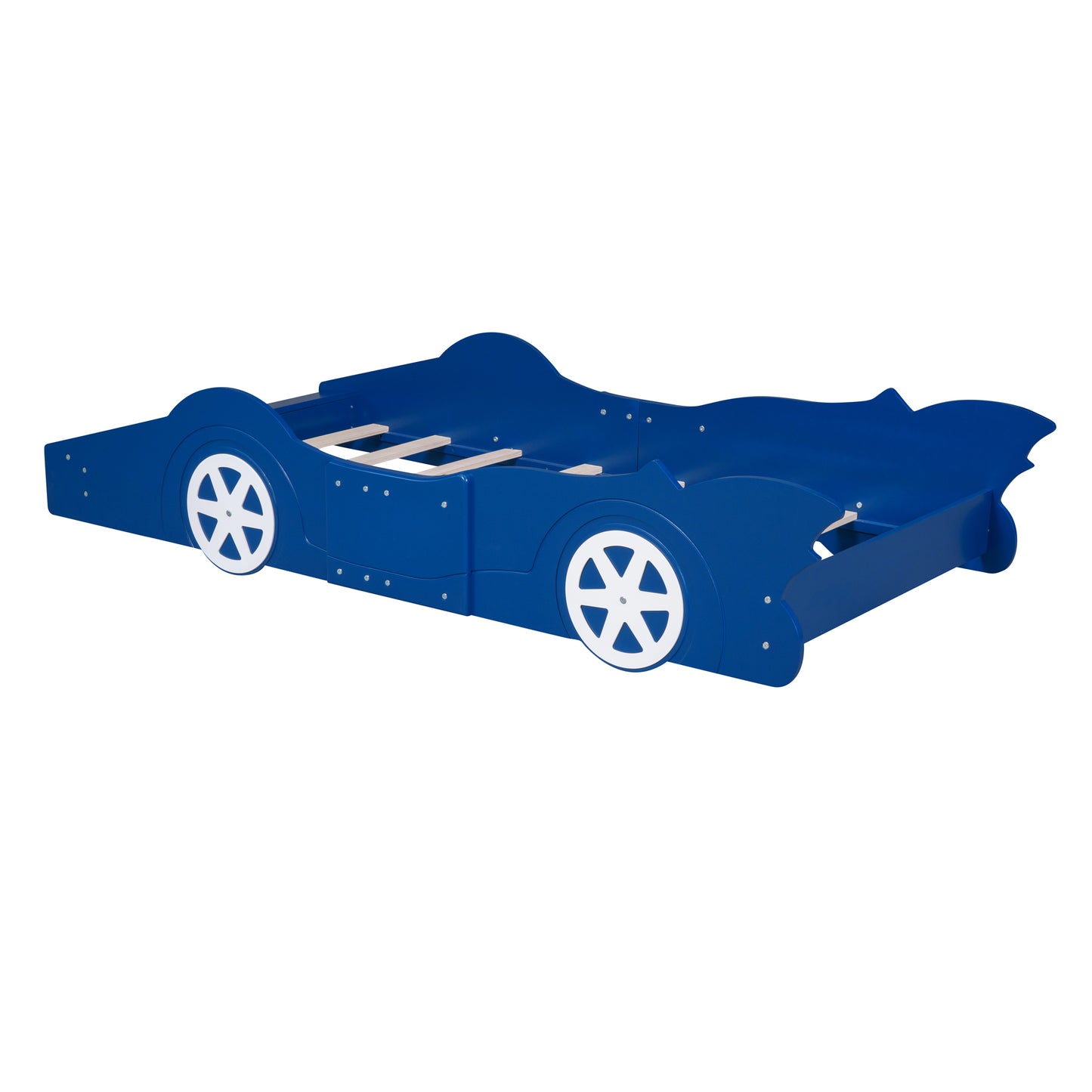 Twin Size Race Car-Shaped Platform Bed with Wheels,Blue