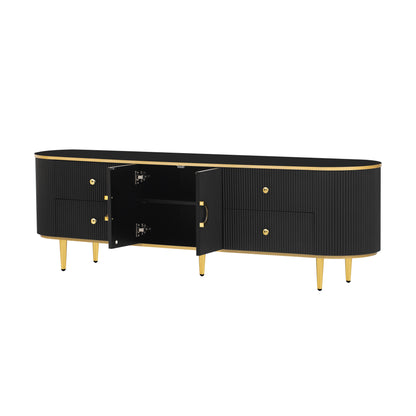 U-Can Modern TV Stand for TVs up to 80 Inches, Entertainment Center with 4 Drawers and 1 Cabinet, Wood TV Console Table with Metal Legs and Handles for Living room