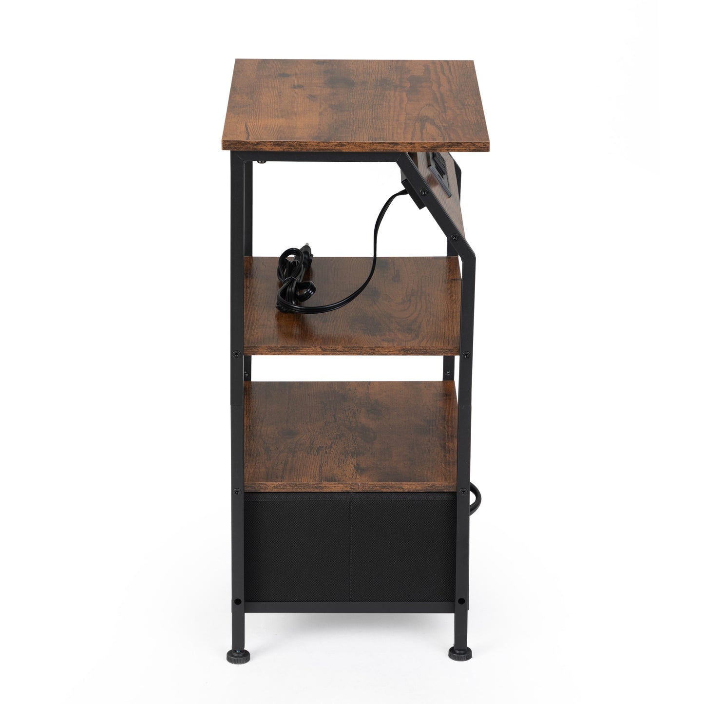 Set of 2 Nightstands with Charging Station, Bed Side Table with Non-woven Drawers, Shelves for Bedroom Living Room, End Table with USB Outlets, Rustic Brown