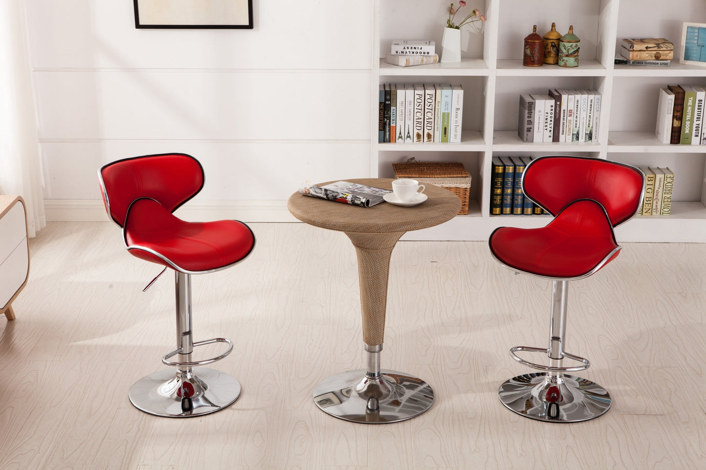 Masaccio Upholstery Airlift Adjustable Swivel Barstool with Chrome Base, Set of 2, Red