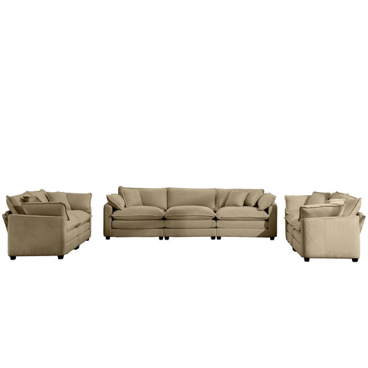 Modern Fabric Living Room Sofa 2-Piece Set with 8 Cushion Upholstery, Tan Corduroy Fabric