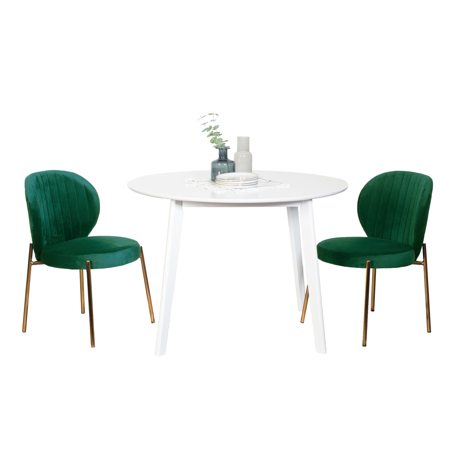 Amoa Contemporary 3-Piece Dining Set, White Round Dining Table with 2 Chairs