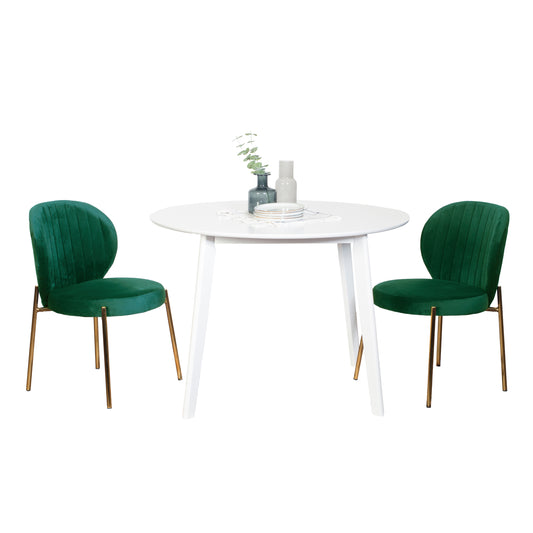 Amoa Contemporary 3-Piece Dining Set, White Round Dining Table with 2 Chairs
