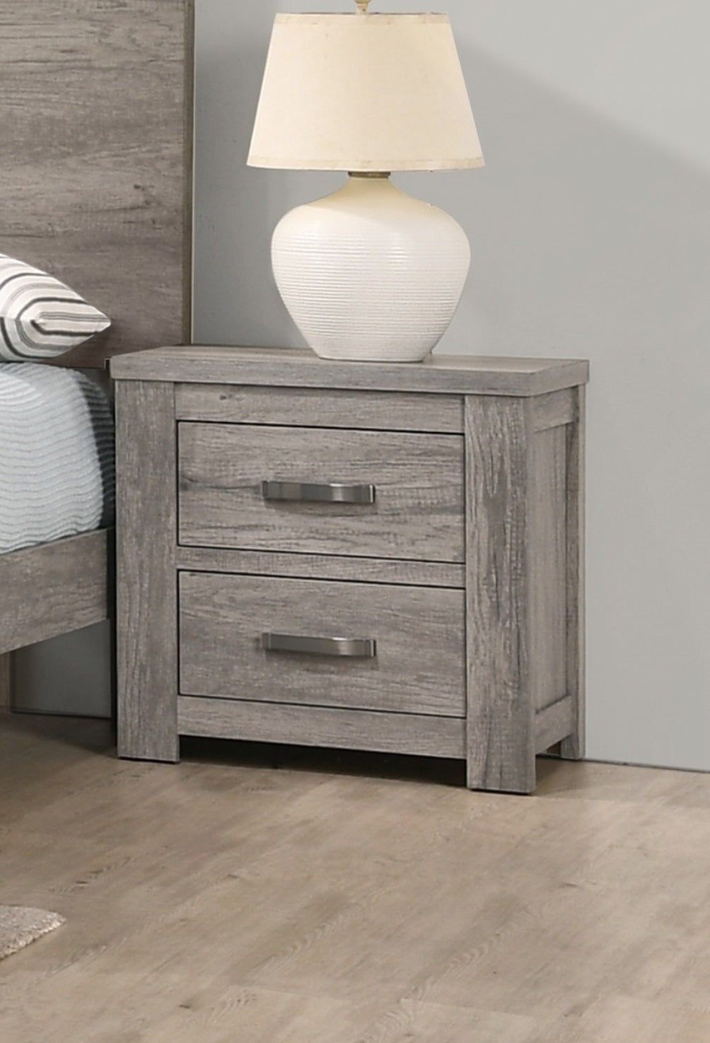 Bedroom Furniture Rustic Light Grey Simple 1pc Nightstand 2-Drawers Bed Side Table Solidwood