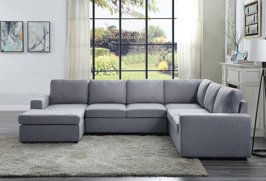 Warren 121" Light Gray Linen 6 Seat Reversible Modular Sectional Sofa Chaise