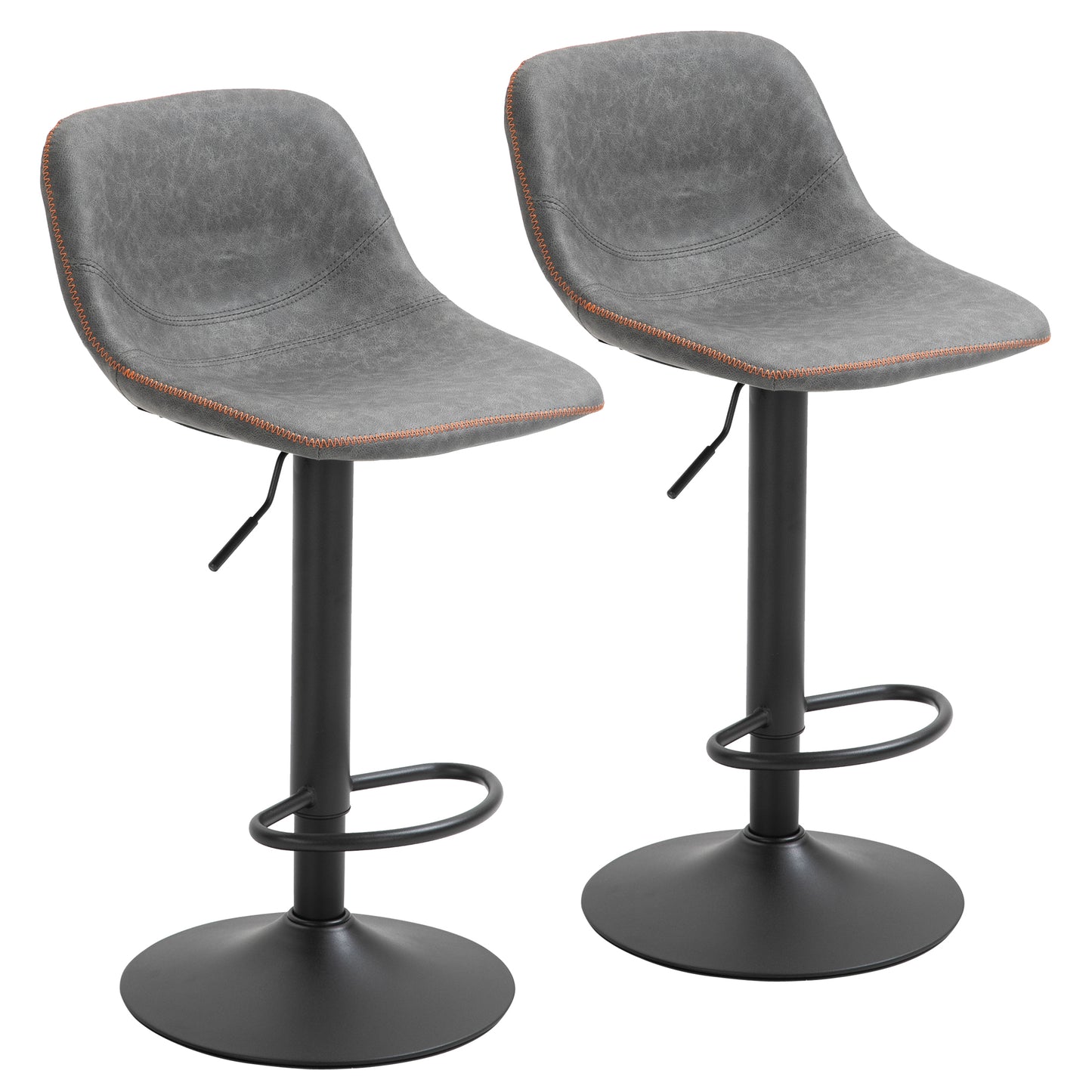 HOMCOM Adjustable Bar Stools, Swivel Bar Height Chairs Barstools Padded with Back for Kitchen, Counter, and Home Bar, Set of 2, Gray