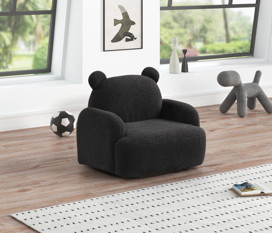 Raelynn 25.5"W Black Sherpa Bear-Shaped Kids Armchair