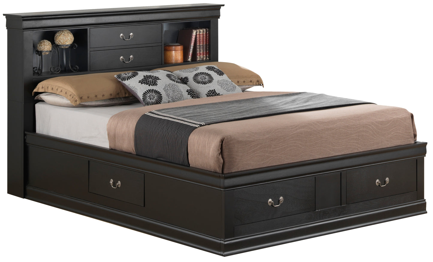 Traditional Black Queen Storage Bed With Elegance