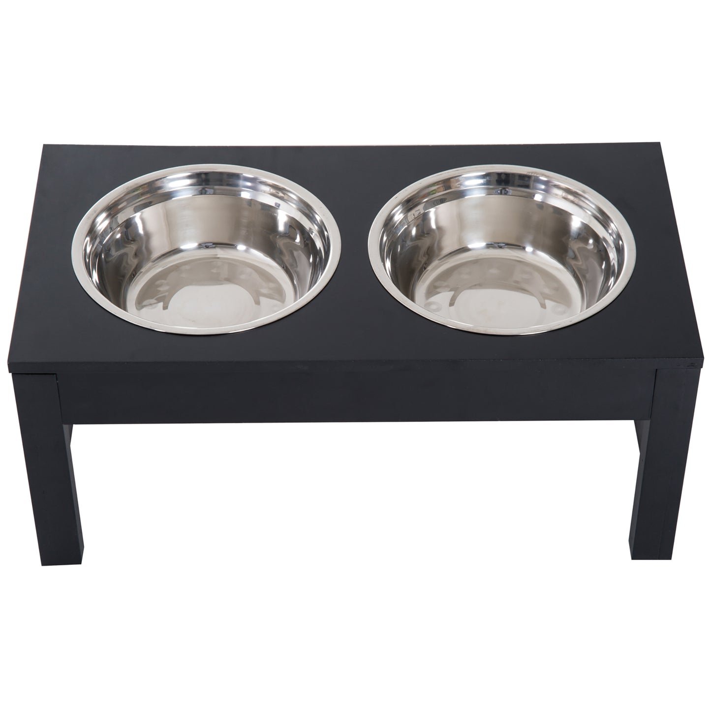 PawHut 23" Modern Decorative Dog Bone Wooden Heavy Duty Pet Food Bowl Elevated Feeding Station - Black