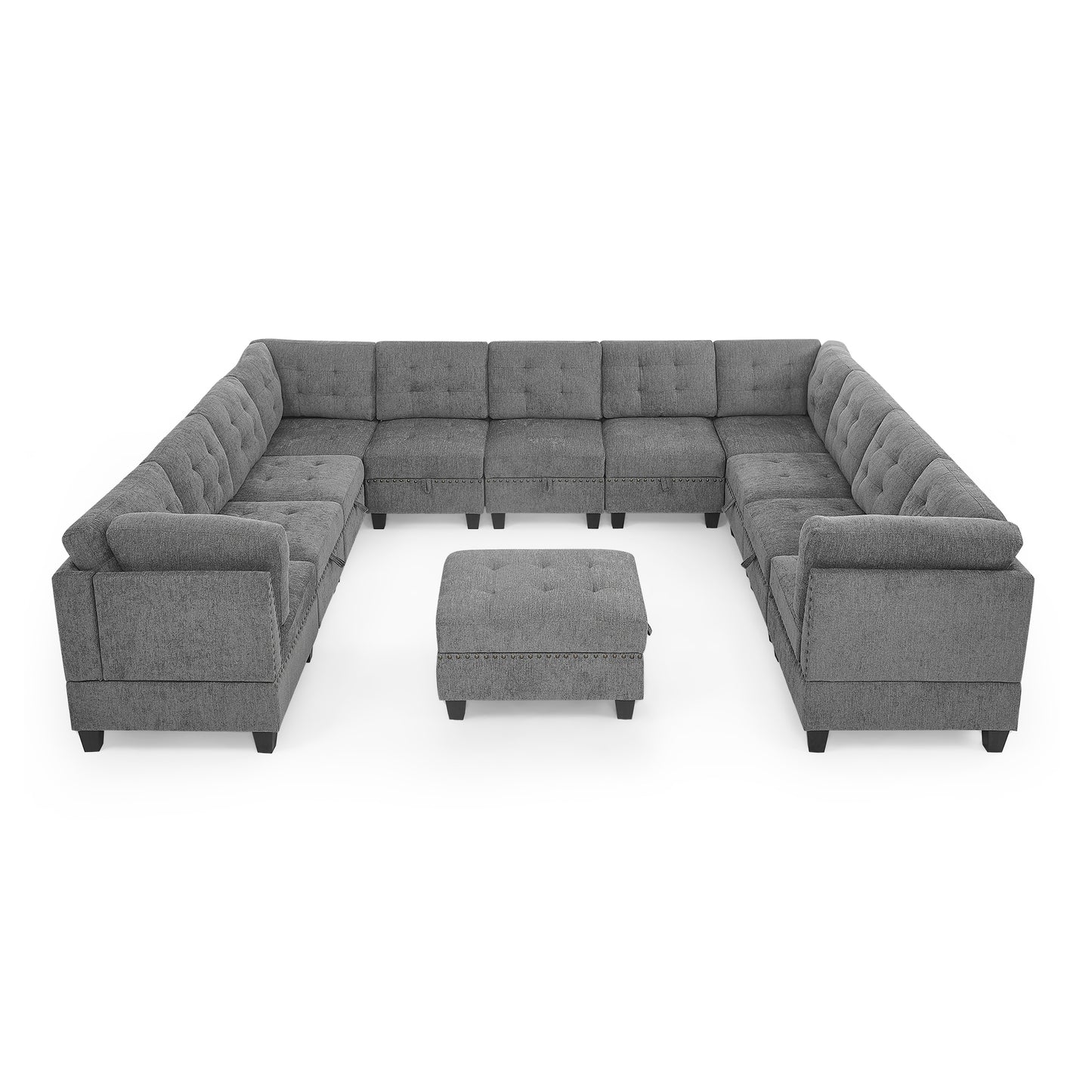 U shape Modular Sectional Sofa,DIY Combination,includes Seven Single Chair, Four Corner and One Ottoman,Grey