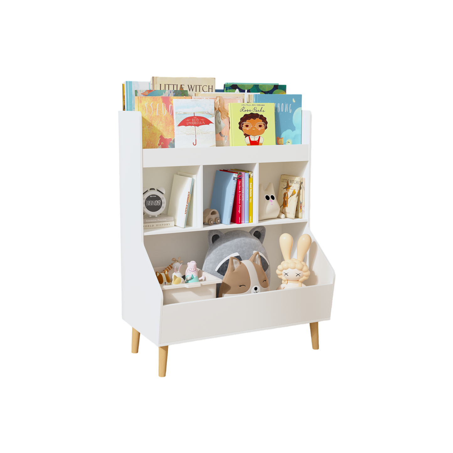 Toy Storage Organizer, Kids Bookshelf and Toy Storage with Legs, Multifunctional Storage Organizer, Children Bookcase for Kids Room, Living Room, Nursery,White