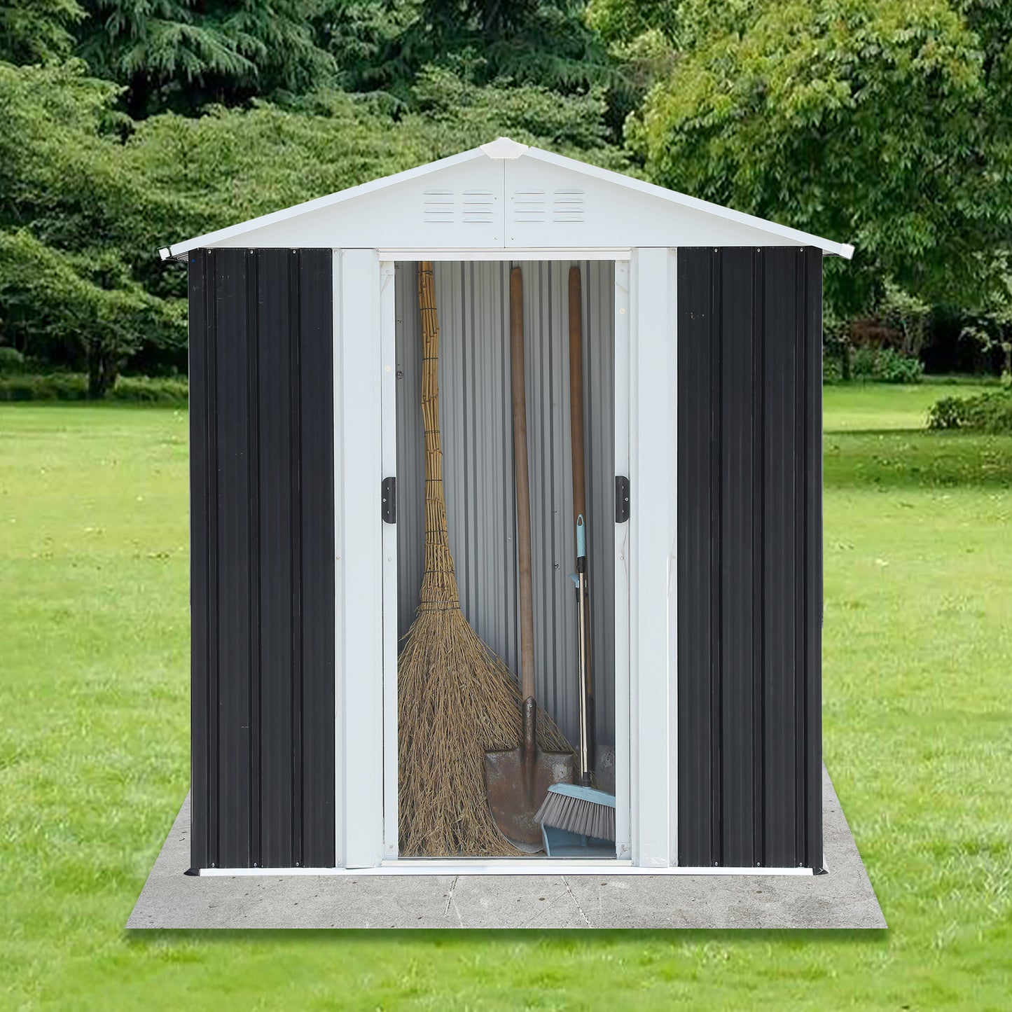 Outdoor Waterproof Garden Tool Storage Sheds 5FTx3FT Apex Roof Grey With Aluminum alloy frame And Sliding doors