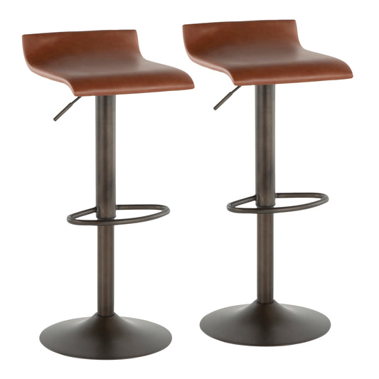 Ale Industrial Barstool in Antique Metal and Brown Faux Leather by LumiSource - Set of 2