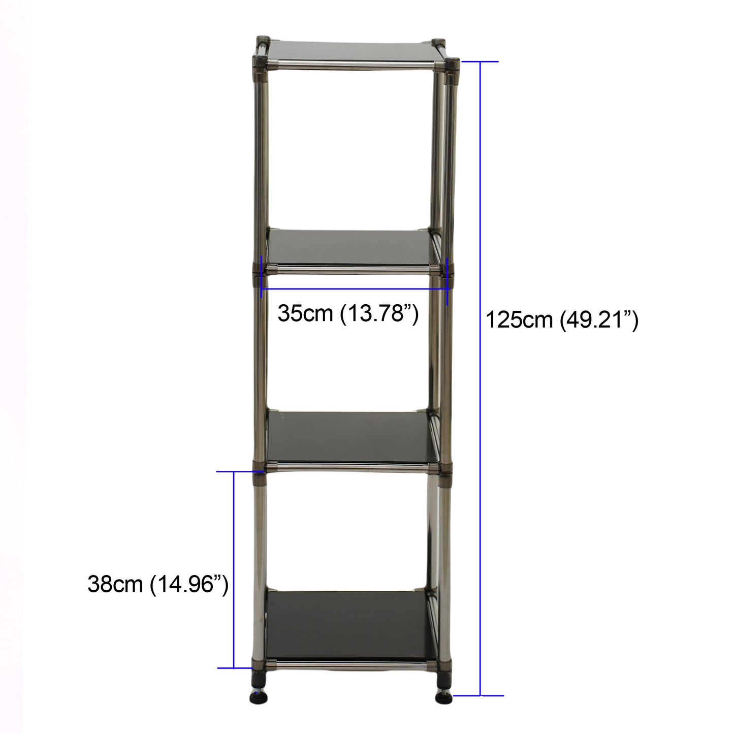 Korean Black 4-Tier Heavy Duty Stainless steel Storage Shelving Unit, 100lbs/shelf (49"H x 14.9"W x 13.7"D) for Indoor/Outdoor Organization , Modular Rack,  Extremely Durabl