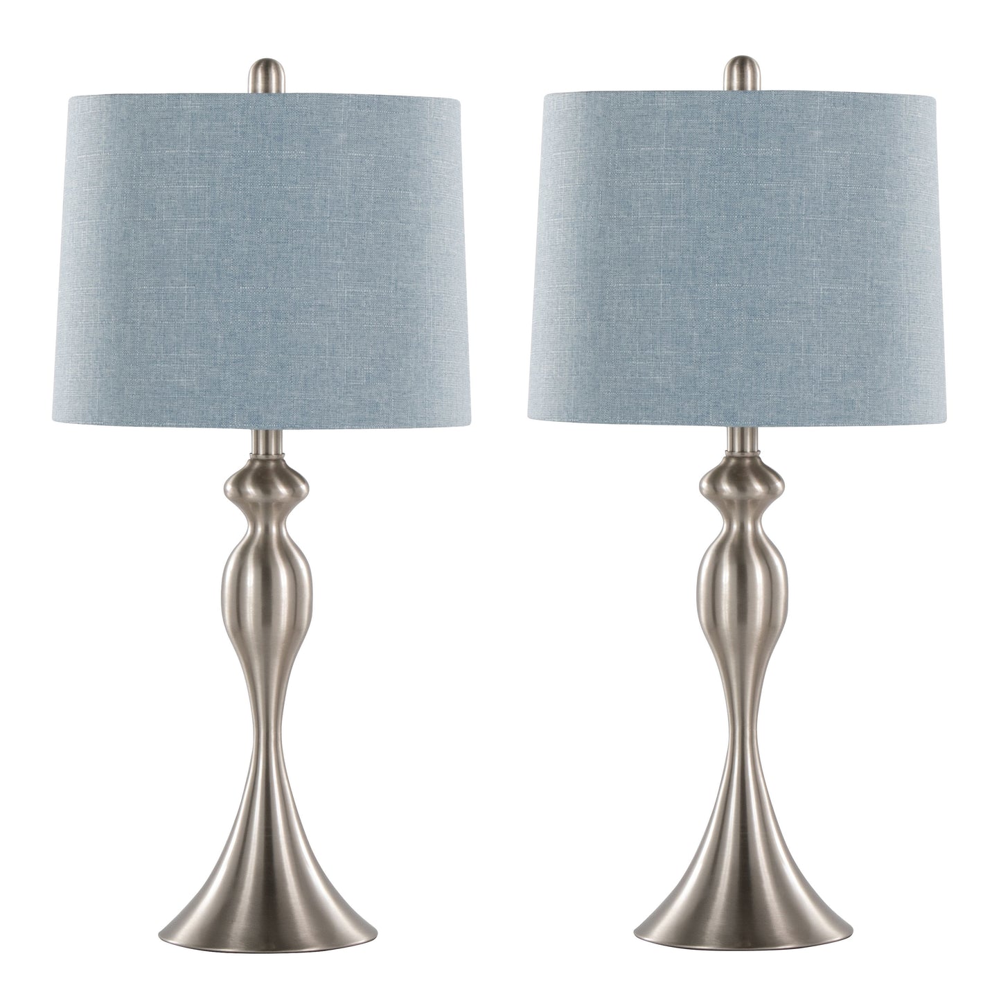 Ashland 27" Contemporary Metal Table Lamp in Brushed Nickel with Light Blue Linen Shade from Grandview Gallery by LumiSource - Set of 2