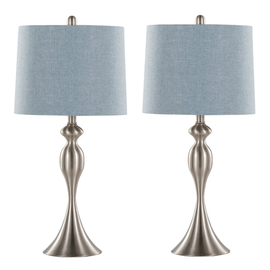 Ashland 27" Contemporary Metal Table Lamp in Brushed Nickel with Light Blue Linen Shade from Grandview Gallery by LumiSource - Set of 2