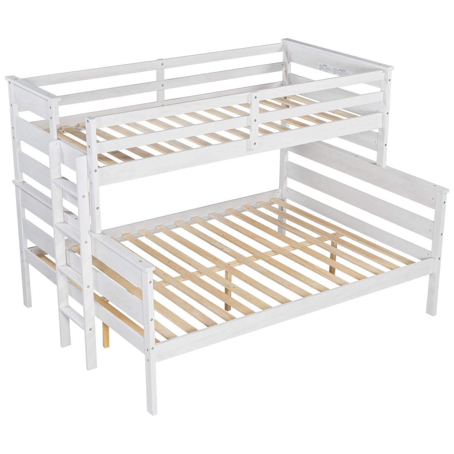 White Pine Wood+MDF Twin XL over Queen Bunk Bed with Ladder, Sturdy Frame for Kids Rooms
