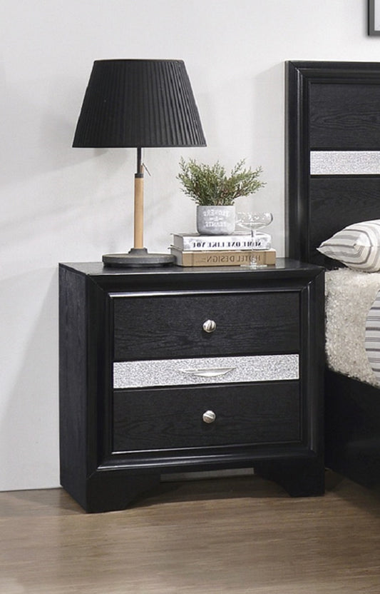 Modern Luxury 1pc Glam 2-Drawer Nightstand End Table Pullout Jeweler Tray Silver Panel Bedroom Solid Wood Wooden Furniture