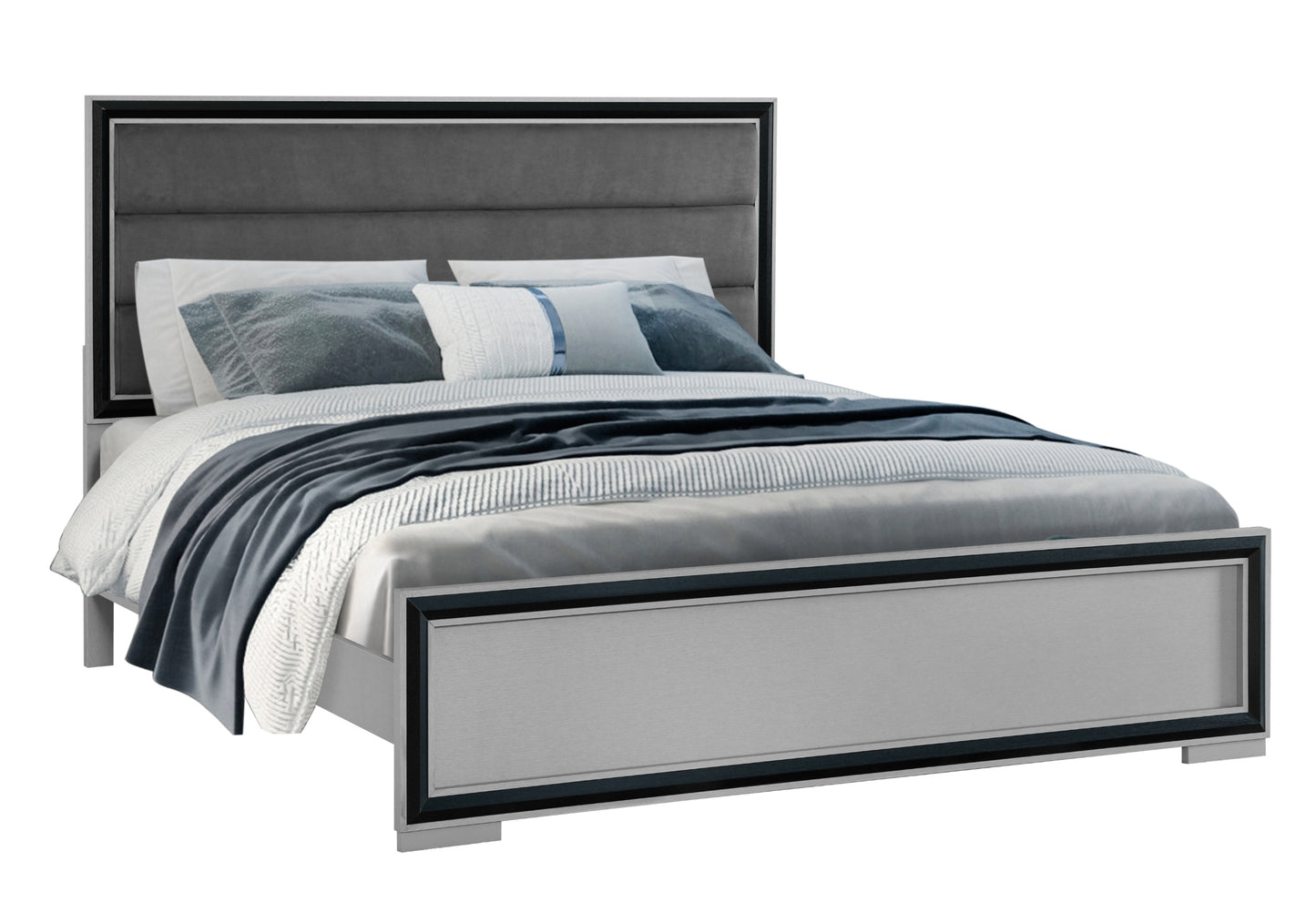 ADELAIDE GREY BLACK QUEEN BED W/LED
